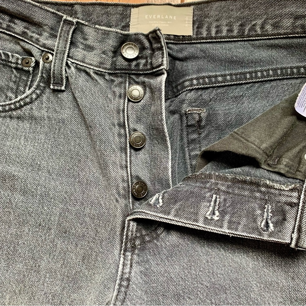 Everlane Black Wash Straight Button Front Denim Jeans Cotton 90s Cheeky 26 Ankle - Picture 5 of 13